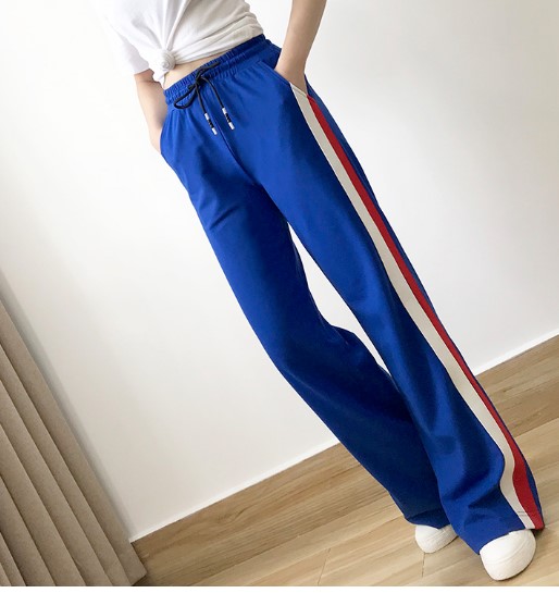 Blue wide-leg pants for women, spring and summer, thin high-waisted, sagging straight-leg pants, loose sport pants, casual floor-length pants Specification image
