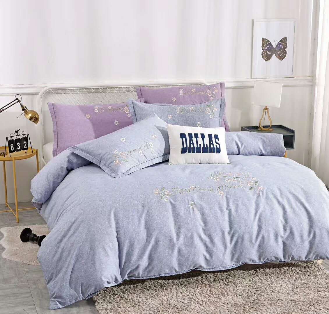Cotton Embroidered Four-Piece Bed Sheet Cover Pillow Case details Picture