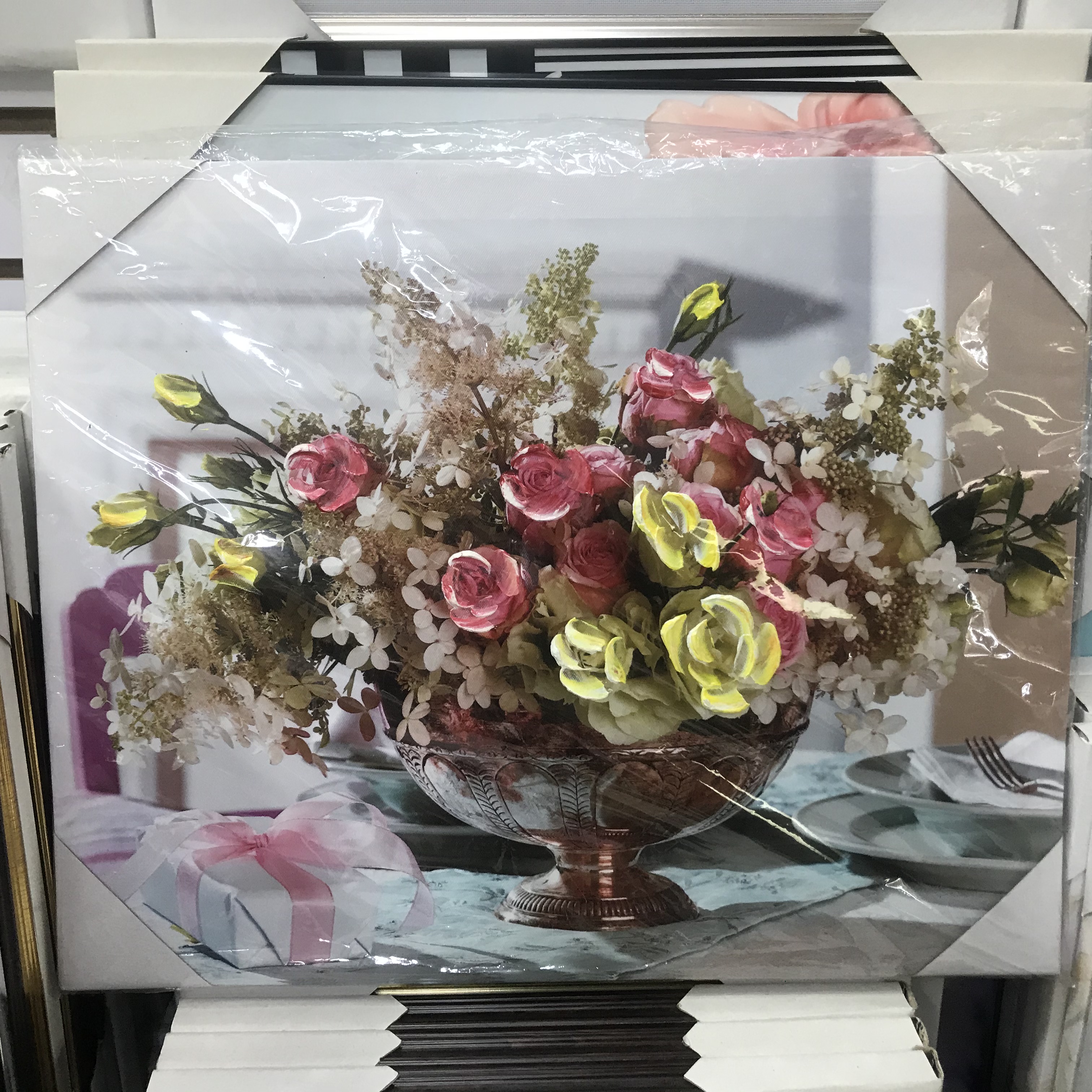 花捧装饰水晶画挂画遮挡电源箱推拉框画假花仿真花 免打