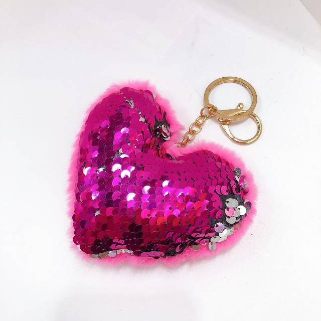 Double-color paillette wool heart key chain pendant full figure