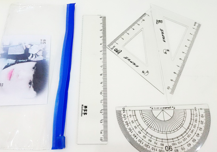 优质低价蓝色透明中学生用15cm拉袋套尺环保PVC