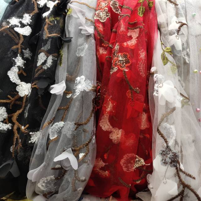 Embroidered mesh fabric for clothing and headwear