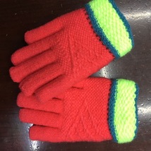 魔术拼色条纹机纹手套户外运动冬季保暖针织毛线手套