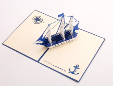 定制logo3D立体贺卡复古帆船立体卡创意纸雕镂空贺卡留言卡产品图