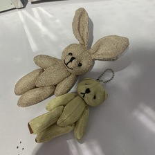ins韩国菠萝纹花束许愿兔子小公仔钥匙扣麻布泰迪熊玩具包包挂件