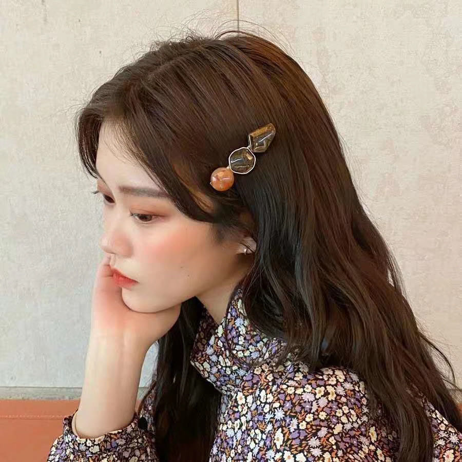 韩国网红气质侧边夹子森系女头饰不规则发夹拼色刘海夹发夹边夹细节图