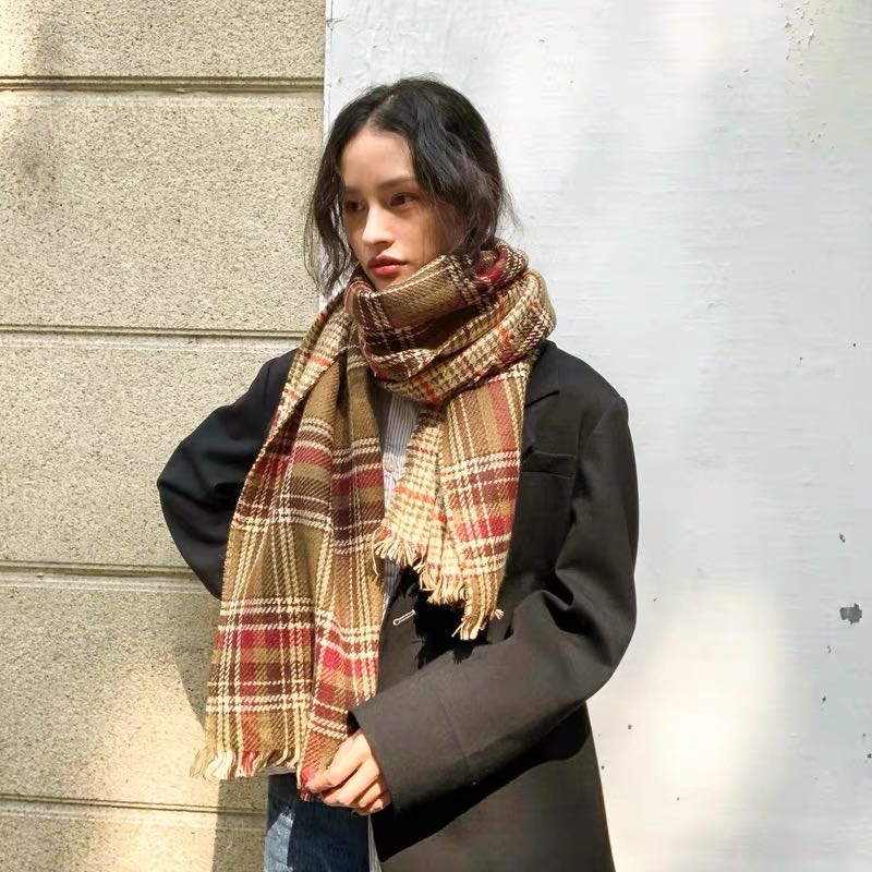 Plaid Scarf Fringe Multi-Color Option Lovely Student Korean Version Specification drawing