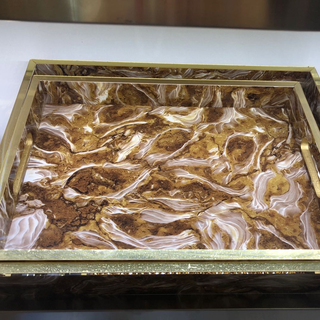 咖色纹理北欧木质大理石纹理方形托盘客厅家居小茶几置物收纳盘摆件装饰盘22