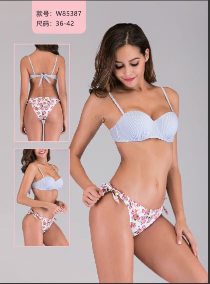 Ladies new European and American popular split swimsuit bikini nylon fabric with steel shoulder strap design can be adjusted four colors customized W85387 thumbnail