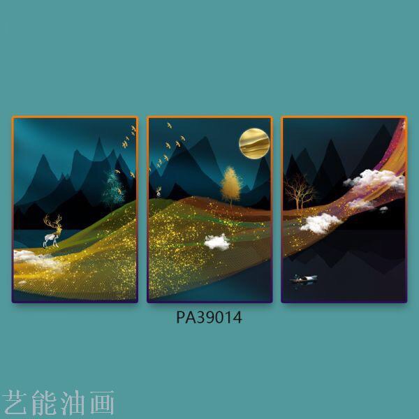 客厅装饰画 三联画 装饰画 床头画 酒店画  喷绘+手绘油画