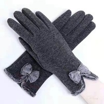 Winter new ladies bow touch-screen saver warm gloves fashion Korean version of real fur decorative windproof cycling gloves