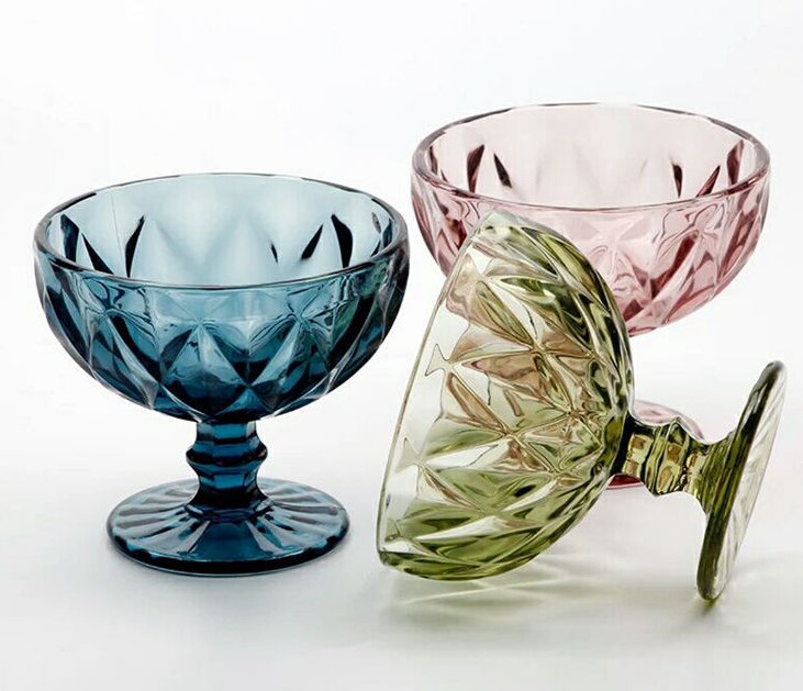 Factory direct sales of large rhombus-shaped creative European retro relief ice cream cups, ice cream bowls, dessert cups and glass highball cups Specification image