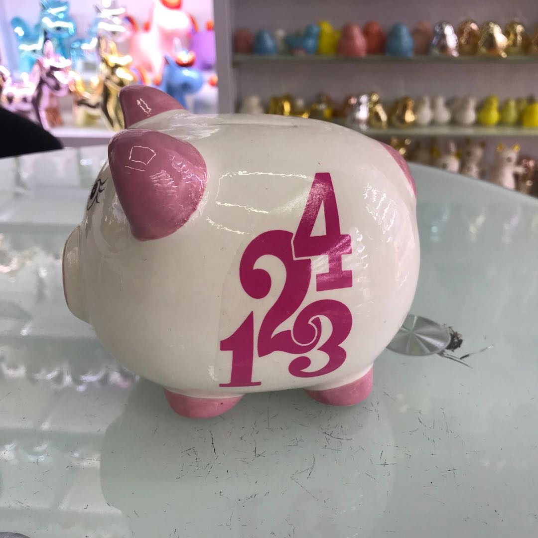Saving large capacity only into not out is not advisable adults with cute piggy girl children family golden pig piggy bank thumbnail