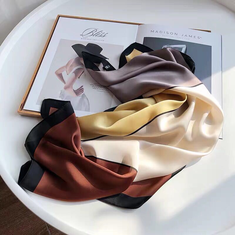 Imitation Silk Scarf Autumn Style Fashion Patchwork Color Small Square Scarf Professional Decorative Scarf South Korea Small Scarf details Picture