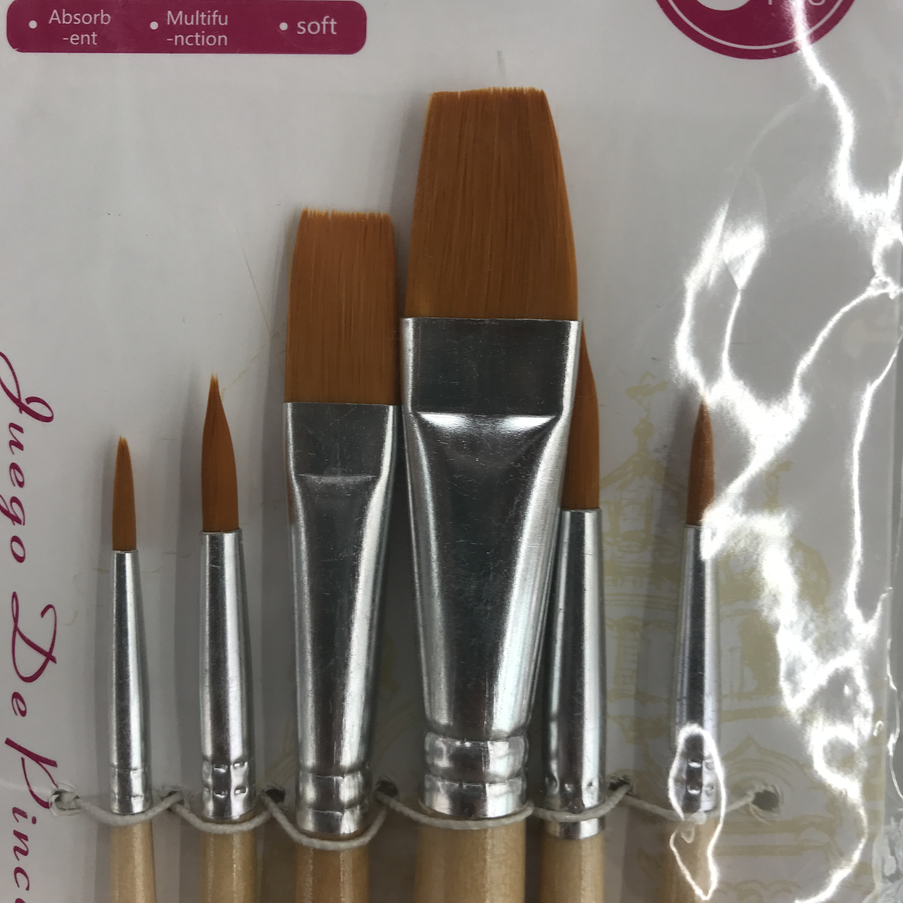 6支油画笔套装木杆尼龙毛画笔套装水彩水粉画笔套装产品图