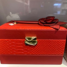多功能红色小花化妆盒桌面收纳首饰盒