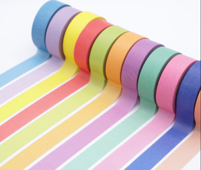 1.5cm*5m Rainbow solid color and paper tape DIY journal decoration tape stickers Specification image