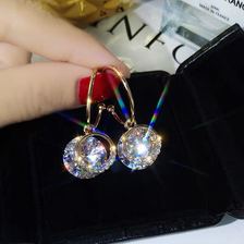 韩国风尚金色合金环镶钻圆形钻石闪亮女气质耳饰