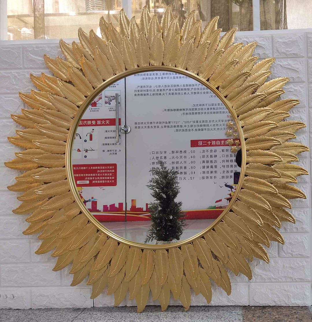 厂家金色金属太阳镜子背景墙装饰品金属圆镜现代豪华挂镜图