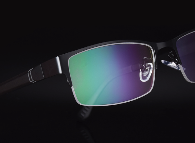 Metal half-frame glasses, myopic business men's flat glasses frame, square frame, TR temple, eye frame details Picture