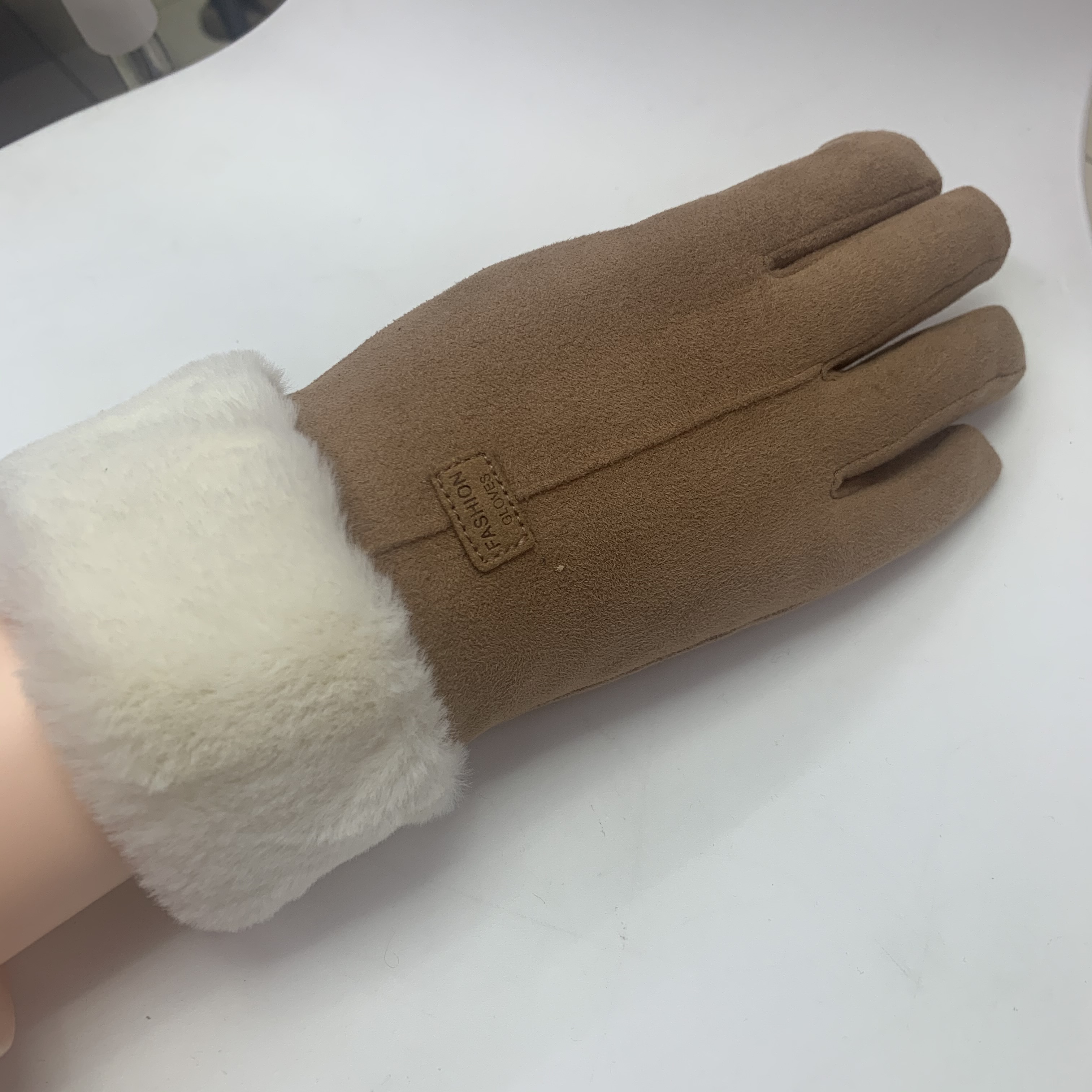 European and American style women's suede snow cold-proof gloves, Korean version student's versatile fleece warm driving touch screen gloves