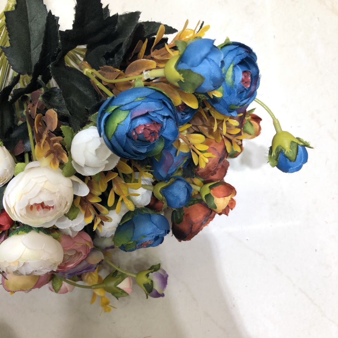 Factory Direct Sales Simulation Tea Bud Silk Cloth Decoration Simulation Rich Rose Bouquet Wedding Road Layout Fake Flowers details Picture
