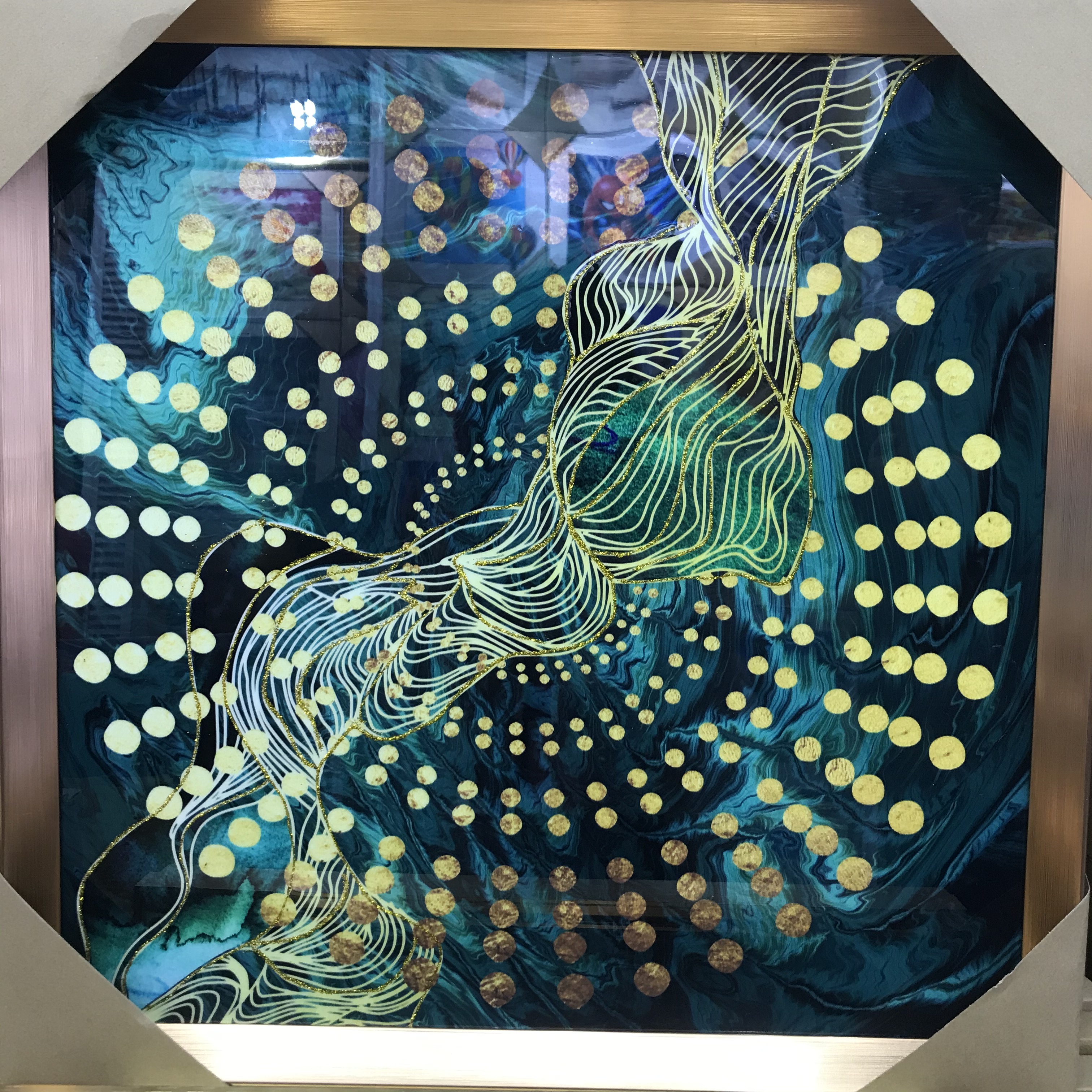 50*50镶钻晶瓷壁现代玄关装饰画走廊过道背景墙客厅房间抽象挂画金线