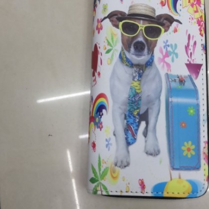 A white wallet with a puppy pattern details Picture