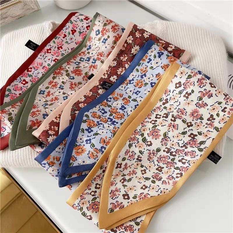 Fashion Everything Casual Temperament Silk Scarf Flowers Blue Korean Scarf