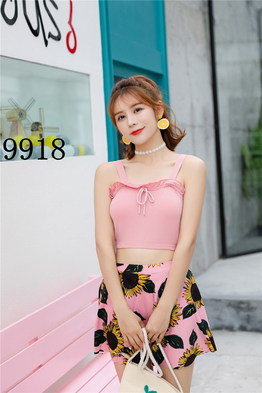 Model No. 8918 Swimsuit Milk Silk Without Steel Support Pink Blue Yellow Size Equal Code Specification drawing