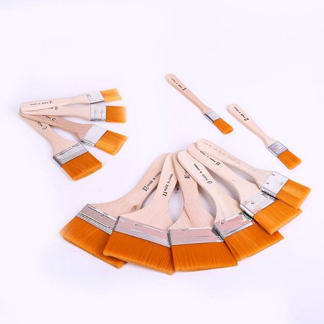 黄色尼龙毛原木柄板刷烧烤烘焙可用颜料刷大小1号至12号BS001