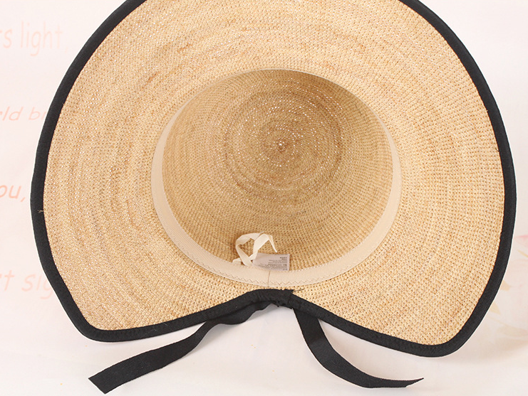 草帽女遮阳帽手钩拉菲草帽女士出行沙滩帽蝴蝶结防晒盆帽批发细节图