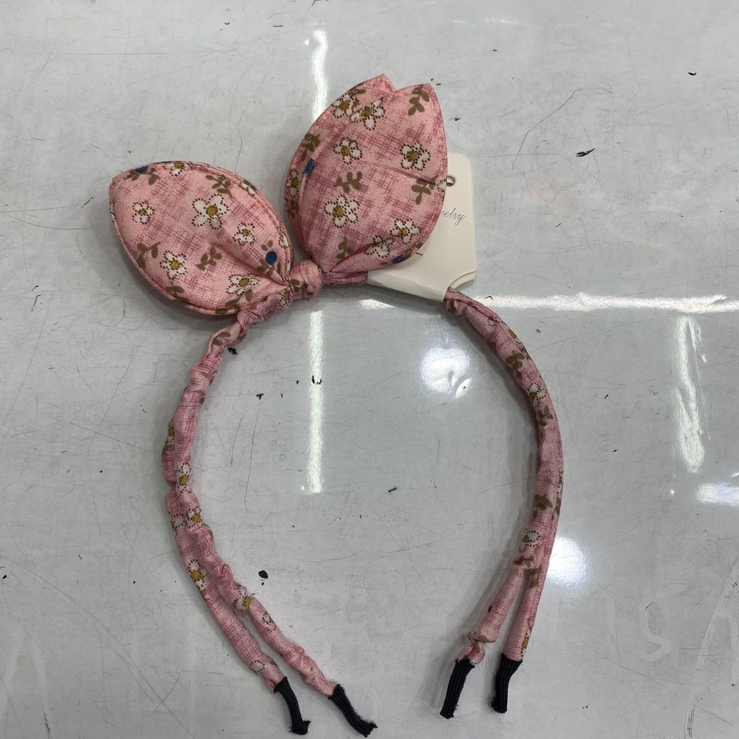 热销新款小花印花布艺兔耳朵女士发箍