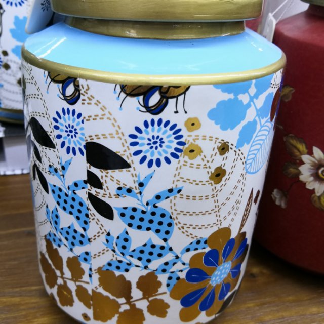 蓝色小清新花纹款收纳罐陶瓷工艺品摆件外贸出口产品图
