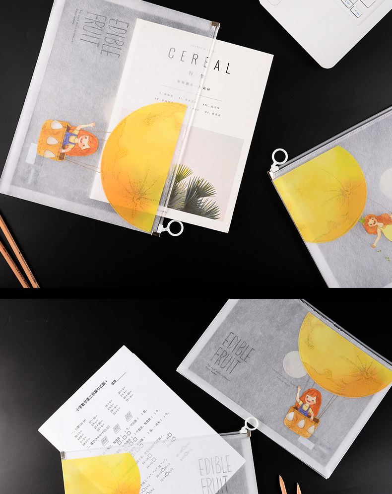 Wengu Culture Office Cultural Storage File Bag for outstanding students A4 transparent file bag, material storage zipper bag, large-capacity thickened waterproof file bag, student test paper bag Specification image