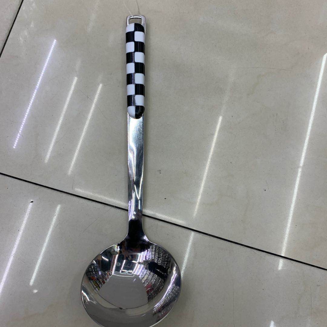 防烫火锅汤勺漏勺粥勺蓝白方格手柄厨具图