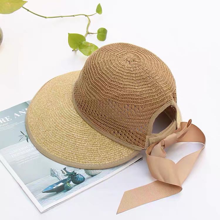 Outdoor wide-brimmed sun hat for women, summer patchwork breathable sunshade cap, UV-resistant cycling sun protection cap Specification image