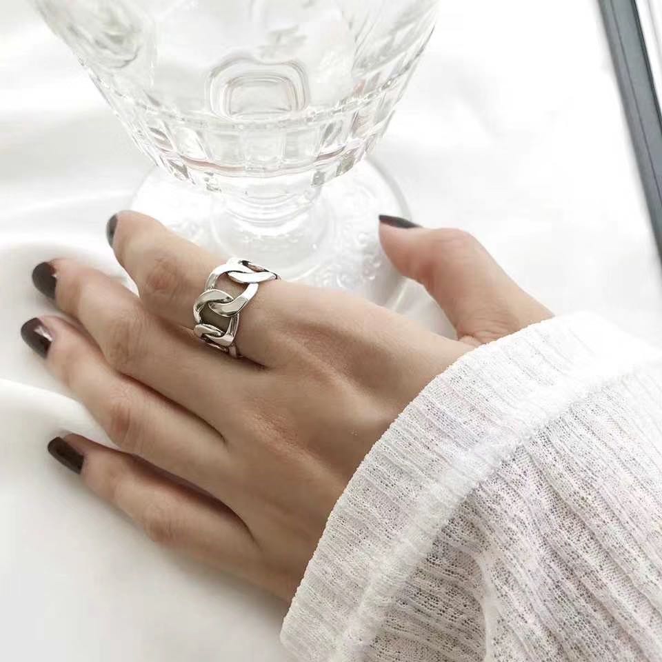 Korea and Japan hollowed-out chain ring sterling silver ring South Korean version of the temperament of a sweet high-end anti-allergy jewelry silver base silver ornaments thumbnail