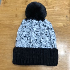 可爱毛线帽子女秋冬化纤加绒单毛球保暖针织帽
