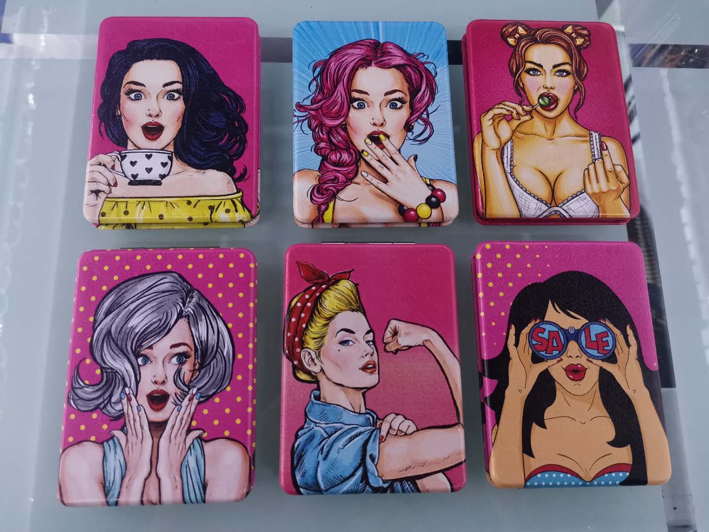 女孩创意随身双面小镜子便携可折叠学生PU皮化妆镜卡通可爱方形镜子