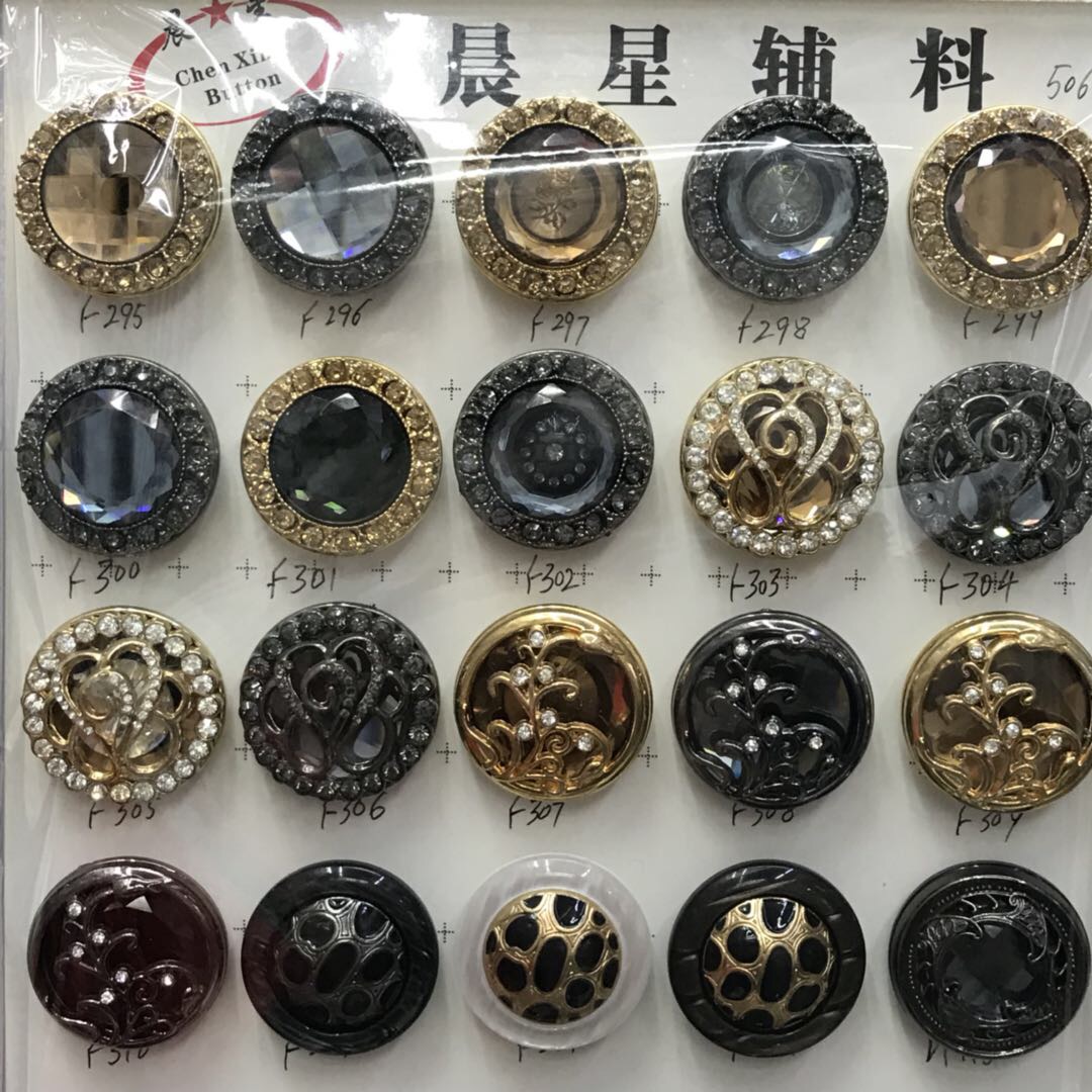 Round Gold Alloy Cutout Button With Drill Decorative Buckle