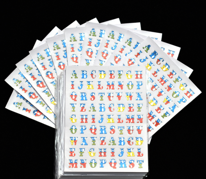 Huangcheng Stationery Office Culture Learning Stationery Stickers Alphanumeric Reward Stickers Color Package Kindergarten Baby Children's Stickers Hot Stamping Waterproof Laser Plastic details Picture