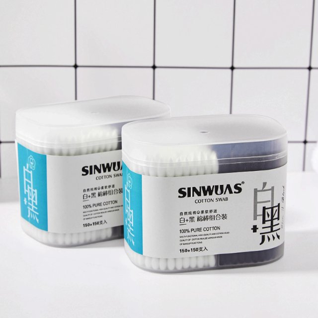 300支纸棒白+黑纸轴 化妆棉签 清洁 鑫汇环保时尚黑白混装实用结实耐用棉签
