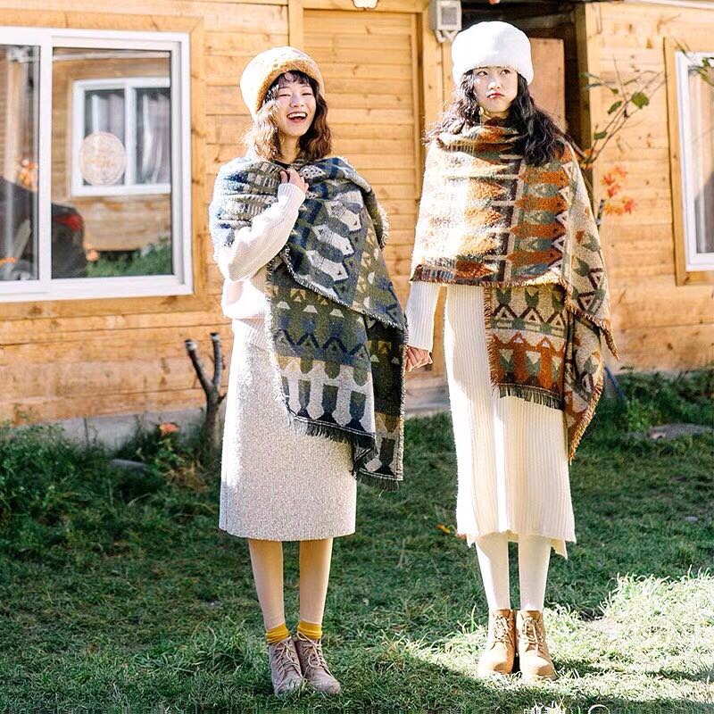 Ethnic-style warm best friend scarf, versatile and thick for women in autumn and winter