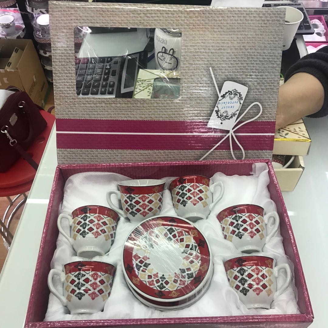 Factory direct sales of six sets of ceramic roasted flower coffee cups and saucers Specification image
