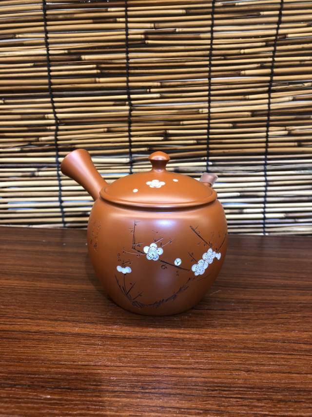 日本  朱泥  刻绘  桜花丸型  急須壶
