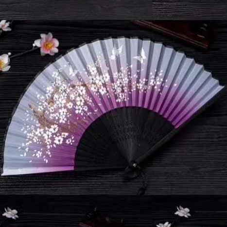 古风印花扇形折叠中国风便携折扇扇子女式扇真丝一笑扇产品图