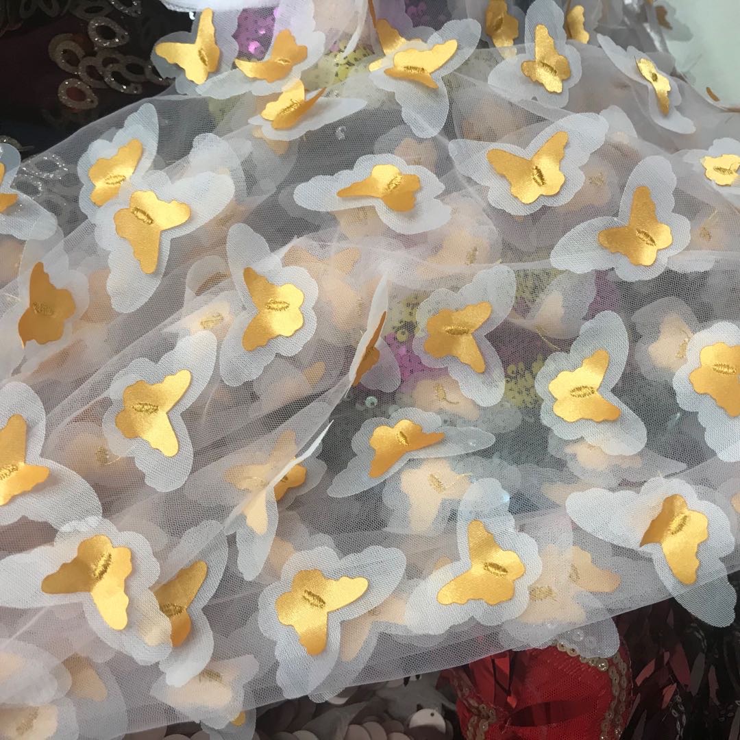 Gauze Embroidery Fabric Laser Three-Dimensional Embroidery Lace Gauze Gauze Wedding Dress Qipao Dress Garment Fabric details Picture