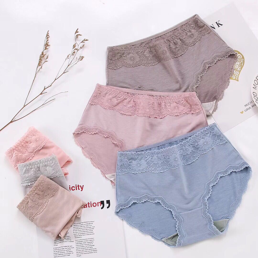 Pure cotton antibacterial lace ladies underwear girls Korean version of the sexy and lovely breathable mid-waist briefs thumbnail