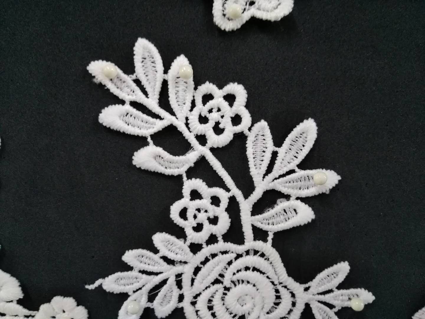 White hollowed-out water-soluble lace trim fabric, wide skirt hem decoration, lace edge embroidery Specification image